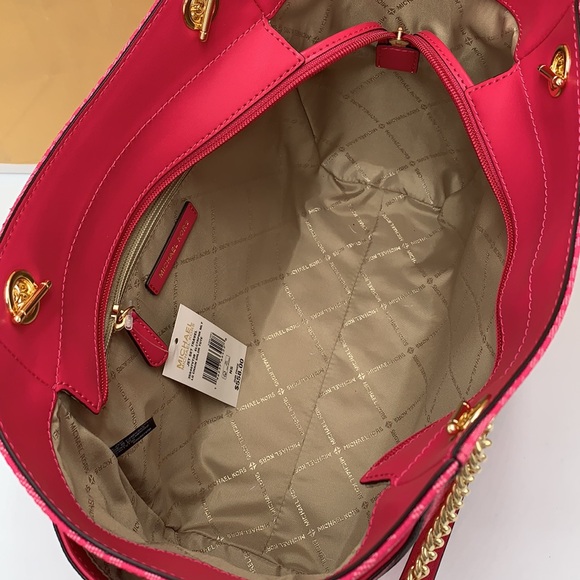 MICHAEL KORS LARGE CHAIN SHOULDER TOTE BAG ELECTRIC PINK COLOR - Picture 10 of 15